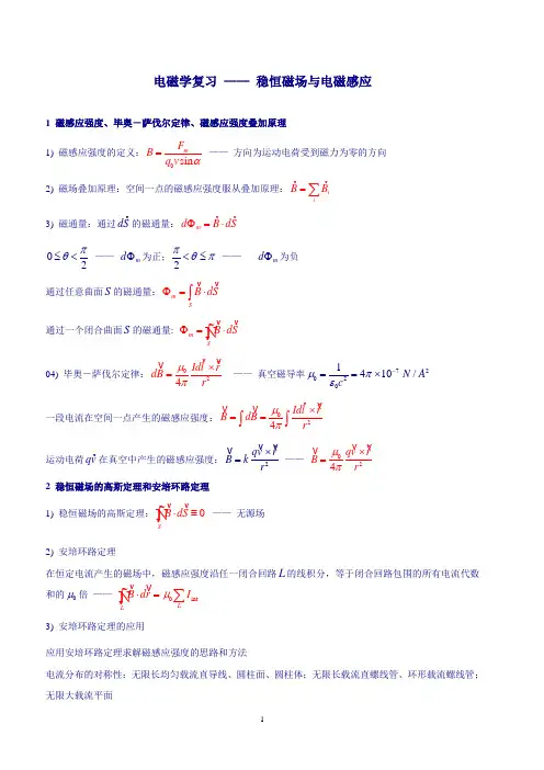 电磁学内容总结_稳恒磁场与电磁感应_20091206