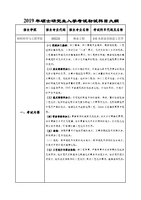 2019年硕士研究生入学考试初试科目大纲
