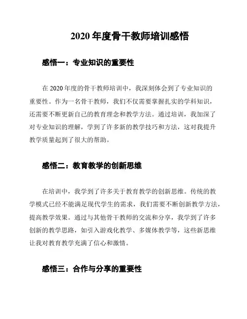 2020年度骨干教师培训感悟