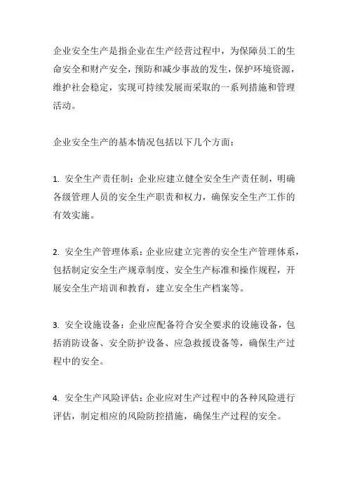 企业安全生产的基本情况