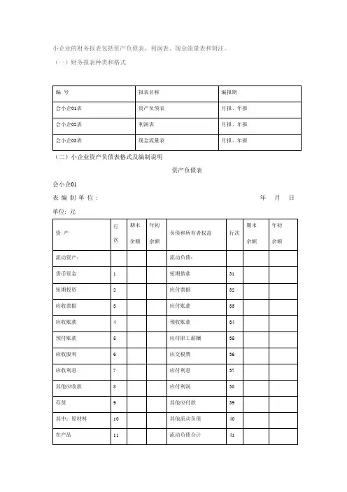 最新小企业财务报表(2013版)及填表说明综述