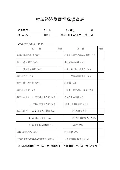 村域经济发展情况调查表