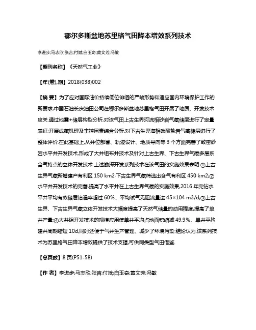 鄂尔多斯盆地苏里格气田降本增效系列技术