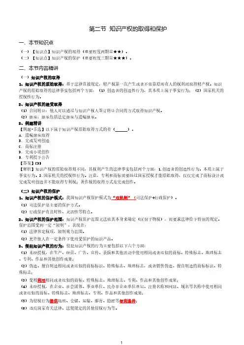 经济专业技术资格考试经济师中级经济基础-知识产权基础第2节-知识产权的取得和保护