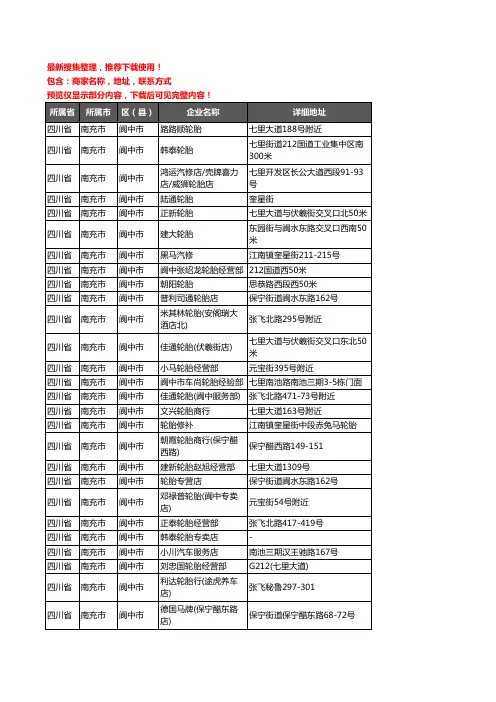新版四川省南充市阆中市汽车轮胎企业公司商家户名录单联系方式地址大全58家