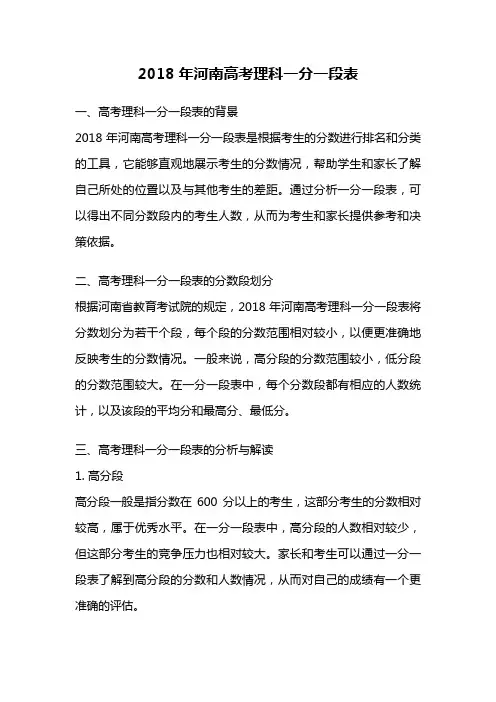 2018年河南高考理科一分一段表