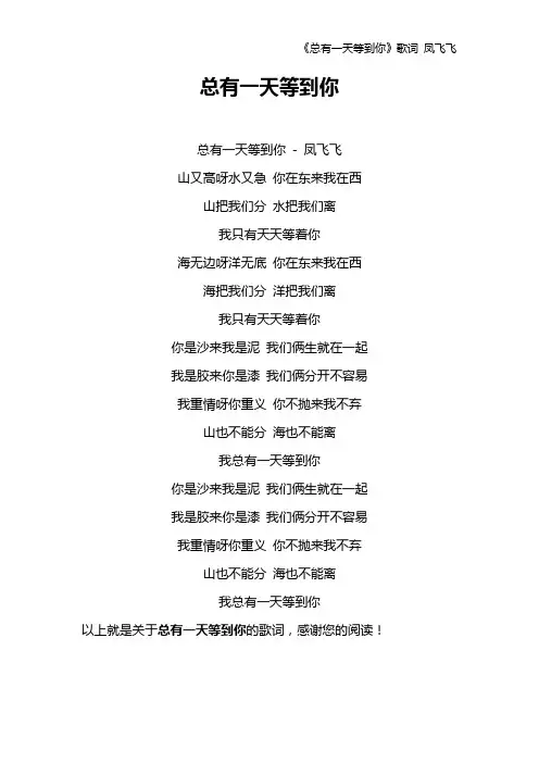 《总有一天等到你》歌词 凤飞飞