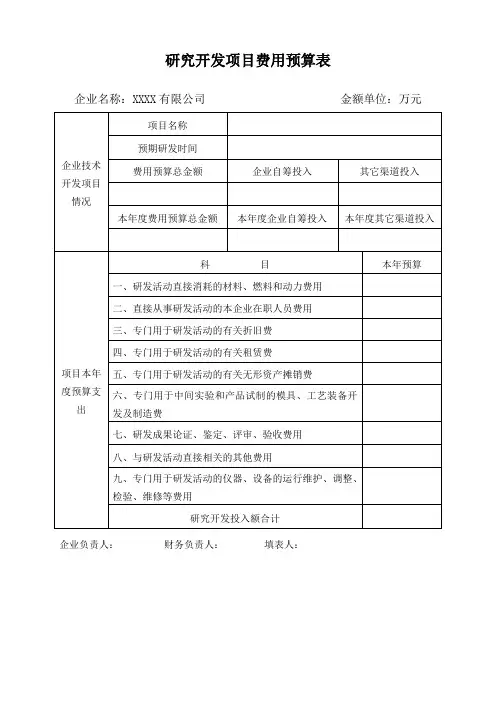研发项目预算表