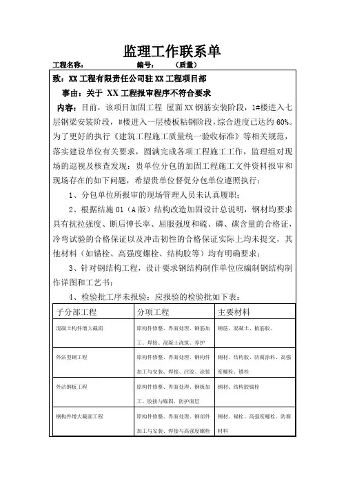 工作联系单(资料报审)