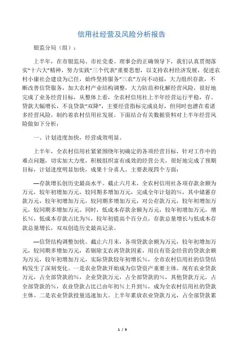 信用社经营及风险分析报告