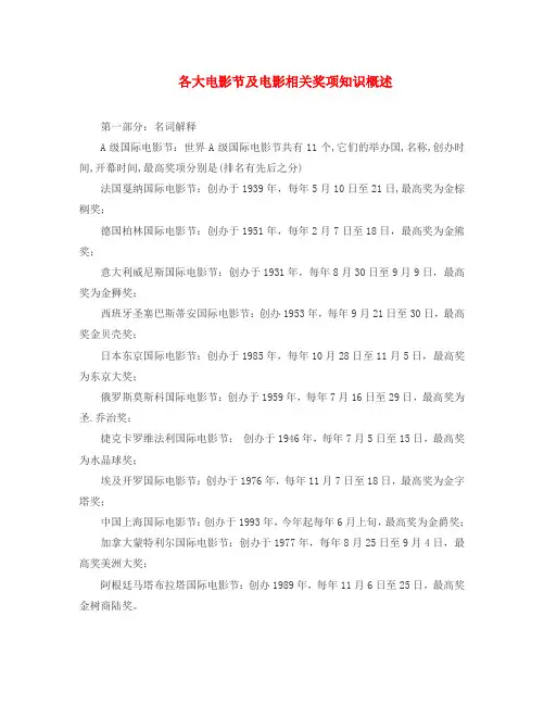 各大电影节及电影相关奖项知识概述