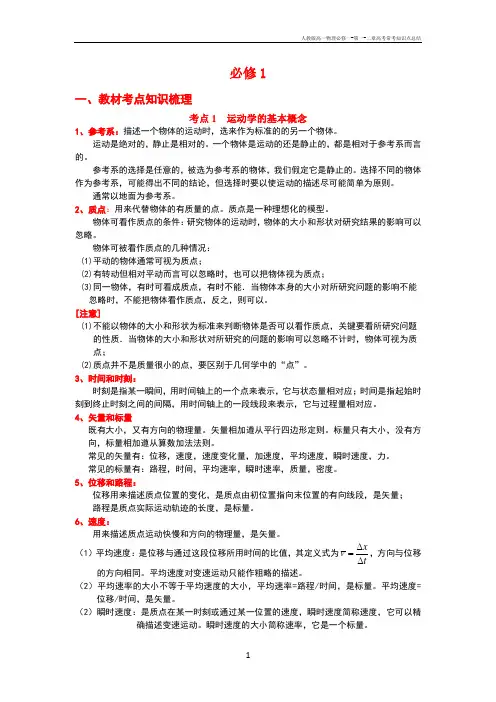 人教版高一物理必修一-第一-二章高考常考知识点总结