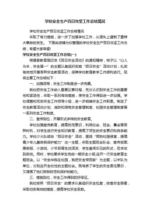 学校安全生产百日攻坚工作总结情况