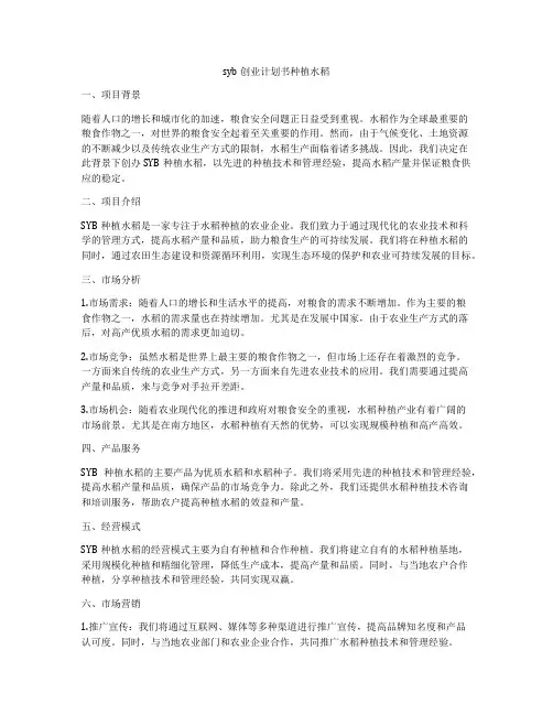 syb创业计划书种植水稻