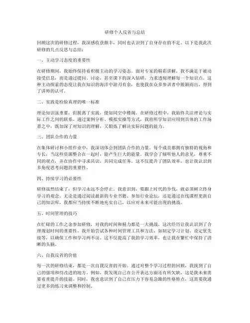 研修个人反省与总结