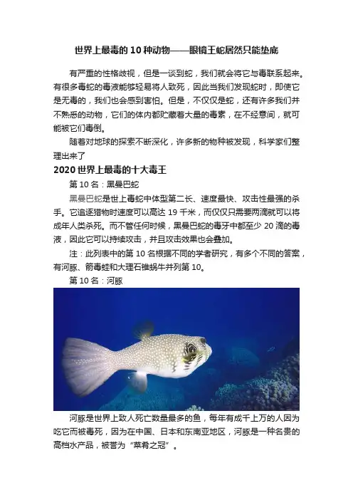 世界上最毒的10种动物——眼镜王蛇居然只能垫底