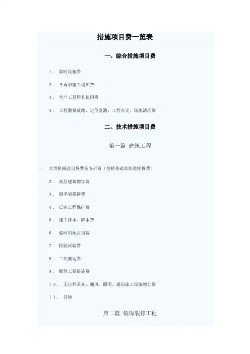 措施项目费一览表