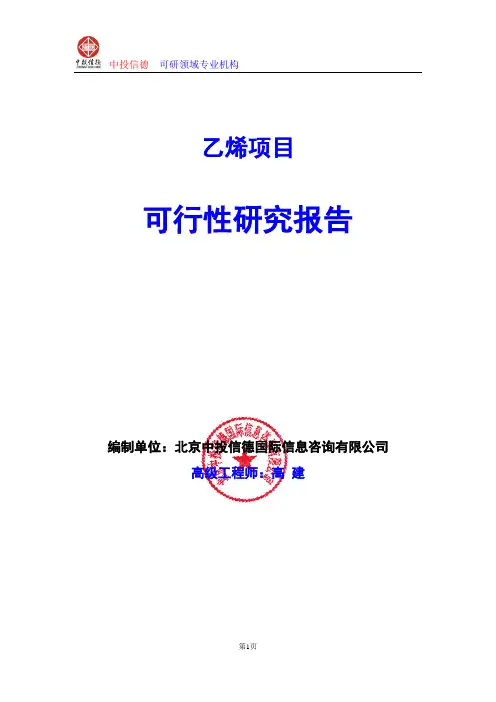 乙烯项目可行性研究报告编写格式及参考(模板word)