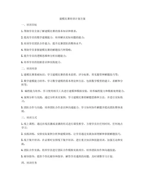 建模比赛培训计划方案