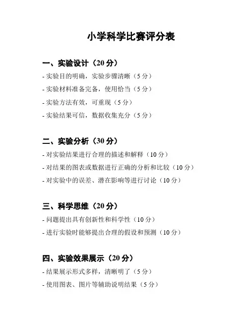 小学科学比赛评分表