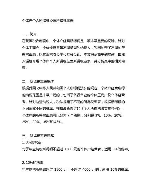 个体户个人所得税经营所得税率表