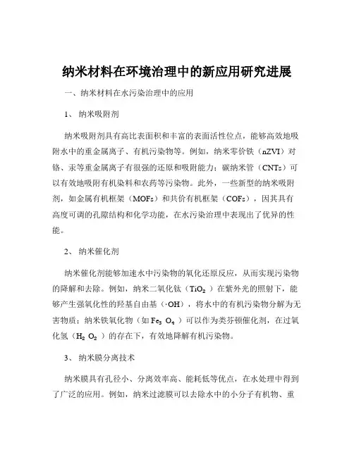 纳米材料在环境治理中的新应用研究进展