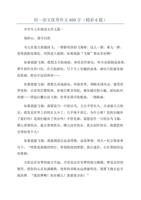 初一语文优秀作文600字(精彩6篇)