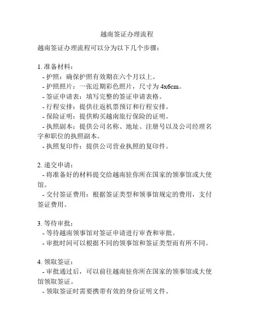 越南签证办理流程