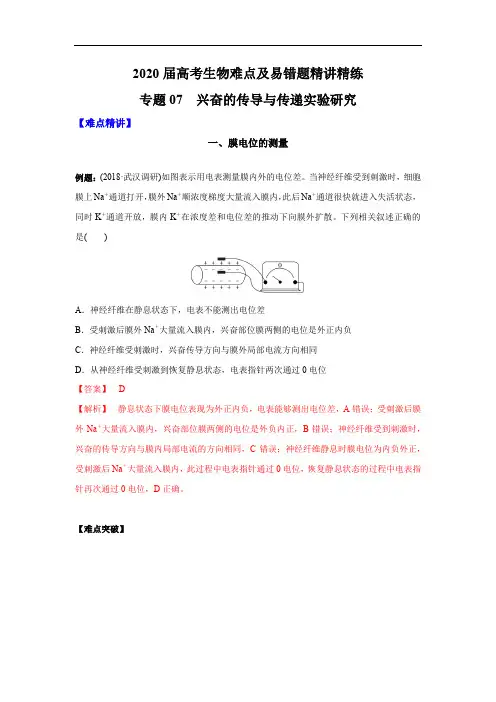 高中生物高考专题07 兴奋的传导与传递实验研究(解析版)
