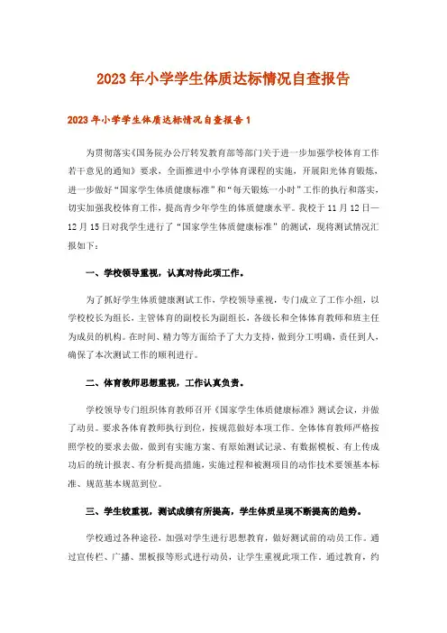 2023年小学学生体质达标情况自查报告