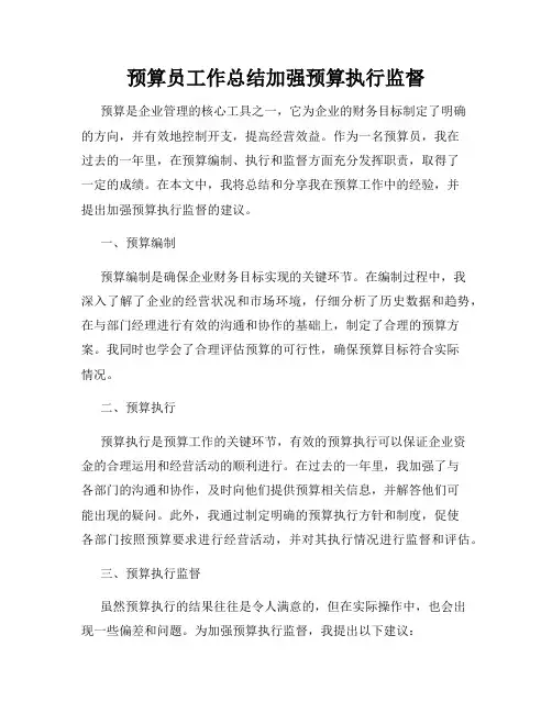 预算员工作总结加强预算执行监督