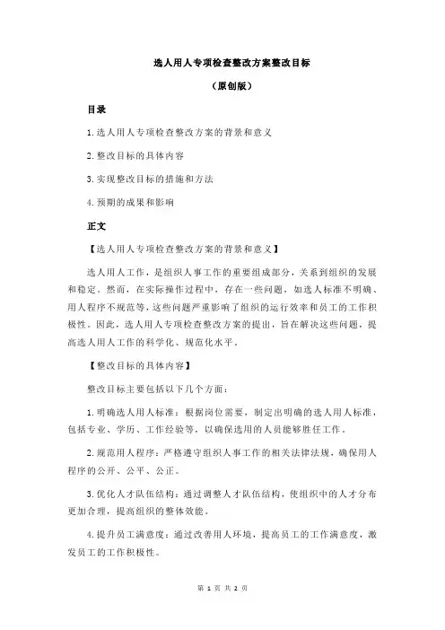 选人用人专项检查整改方案整改目标
