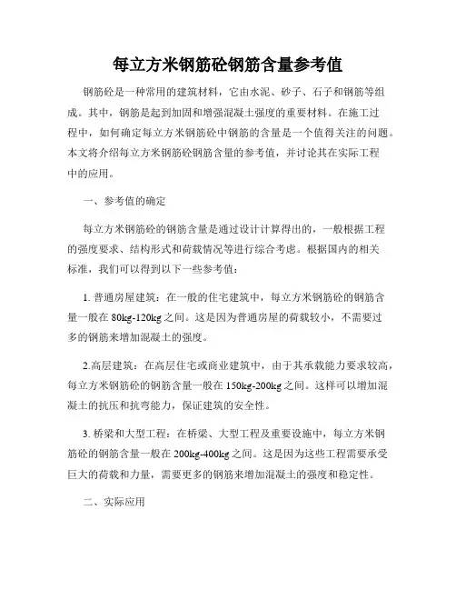 每立方米钢筋砼钢筋含量参考值