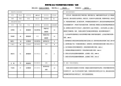 团队带头人基本情况