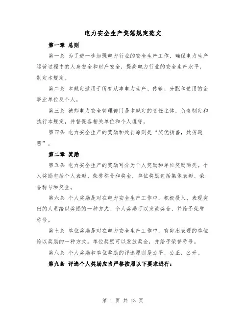 电力安全生产奖惩规定范文(4篇)
