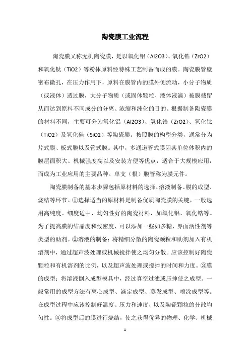 陶瓷膜工业流程