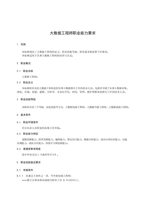 大数据工程师职业能力要求