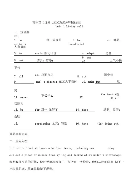 【总结】高中英语选修七、八重点短语和句型总结