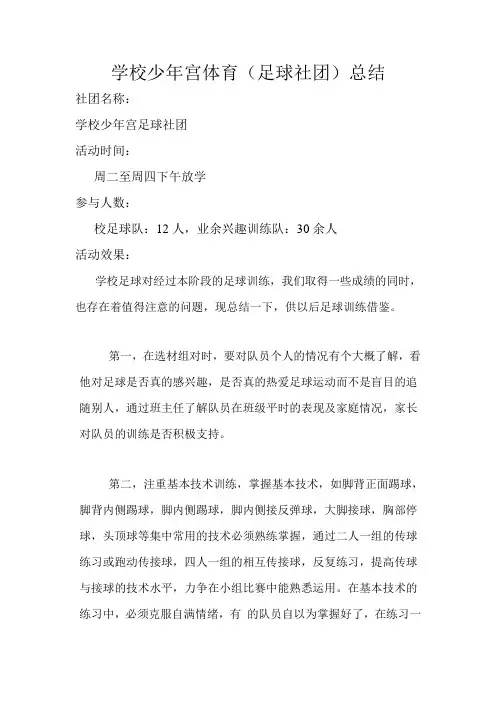 学校少年宫足球总结