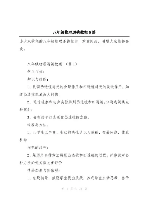 八年级物理透镜教案6篇