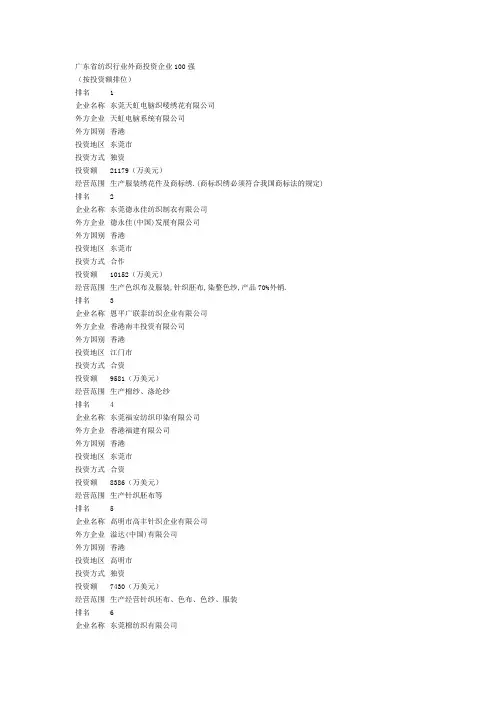 广东省纺织行业外商投资企业100强.doc