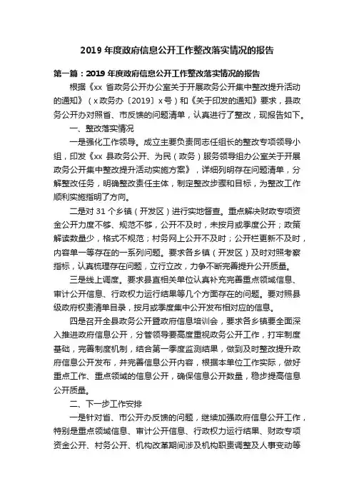 2019年度政府信息公开工作整改落实情况的报告