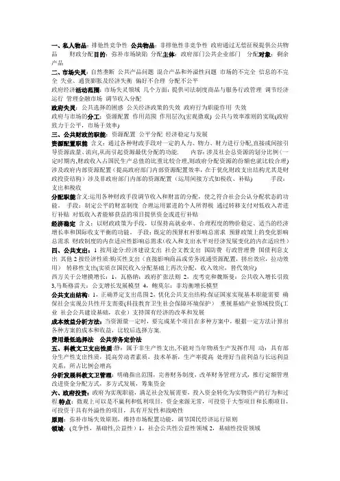 财政学知识点总结