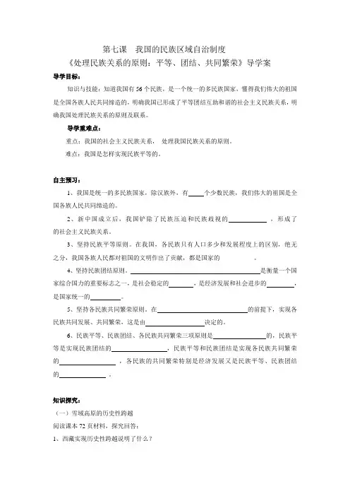 第七课第一框 《处理民族关系的原则》导学案