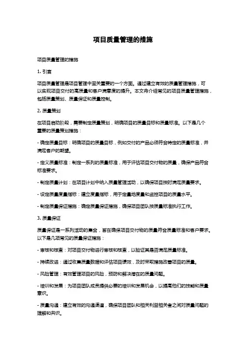 项目质量管理的措施