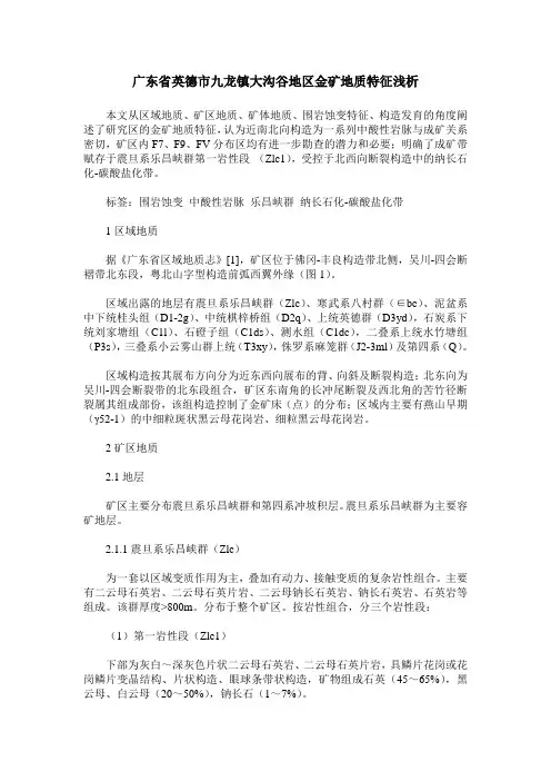 广东省英德市九龙镇大沟谷地区金矿地质特征浅析