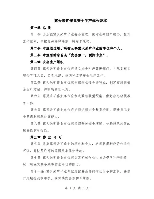 露天采矿作业安全生产规程范本