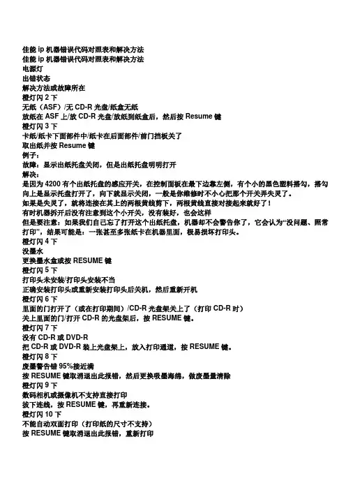 佳能错误代码对照表