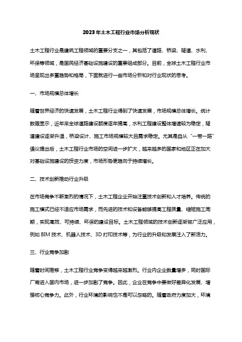 2023年土木工程行业市场分析现状