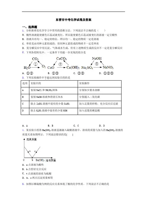 东营市中考化学试卷及答案